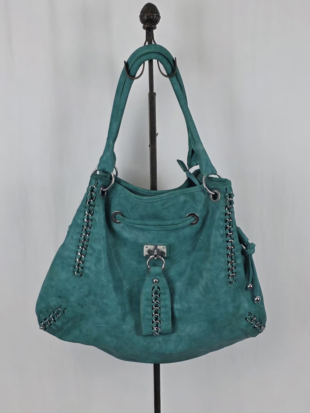 Source Unknown Teal Shoulder Bag with Chain Trim